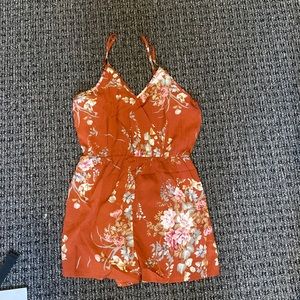 copper orange floral romper